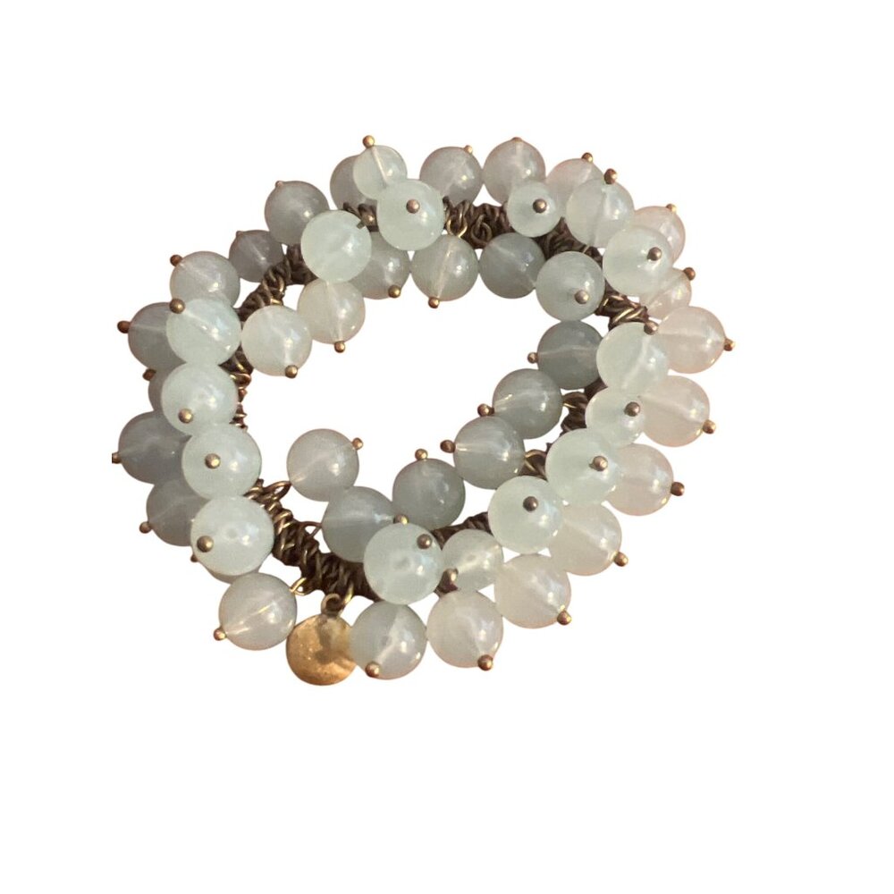 J. Crew Seafoam Green Cha Cha Stretch Bracelet Baubles Brass Tone Signed 6.5"